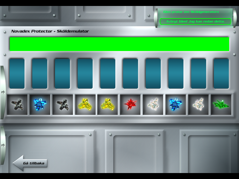 Vintergatan: Rädda Jorden! (Windows) screenshot: The shield emulator require crystals