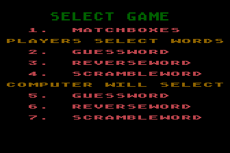 Matchboxes (Atari 8-bit) screenshot: Select Game