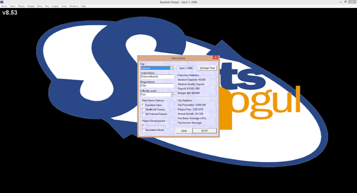 Baseball Mogul 2006 (Windows) screenshot: Selecting a team
