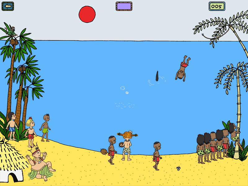 Pippi Långstrump (Windows) screenshot: The native jump into the water to fish pearls...