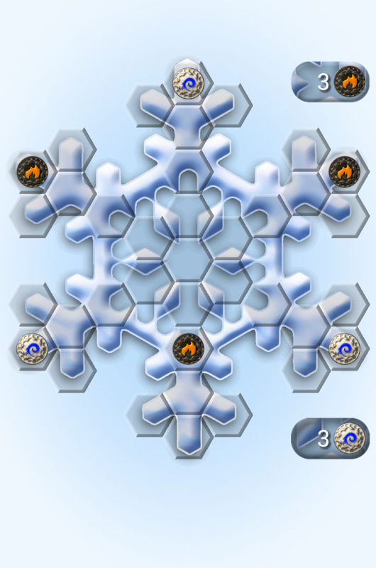 Hexxagon (Android) screenshot: A snowflake-shaped board