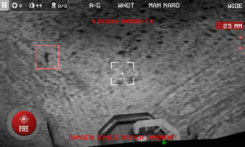 Zombie Gunship (Android) screenshot: Warning! Zombies getting close