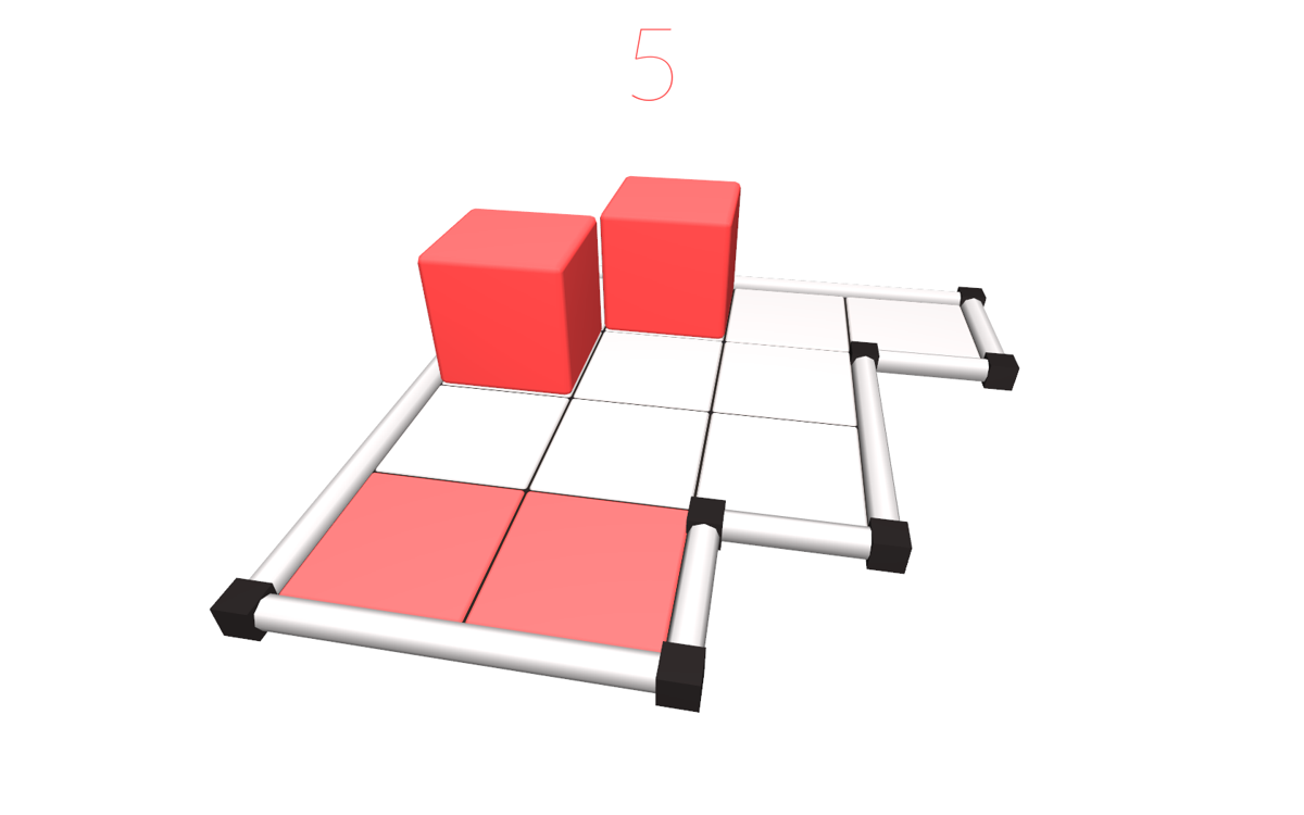 Cubot (Windows) screenshot: A puzzle with two red cubes that move two tiles at a time.
