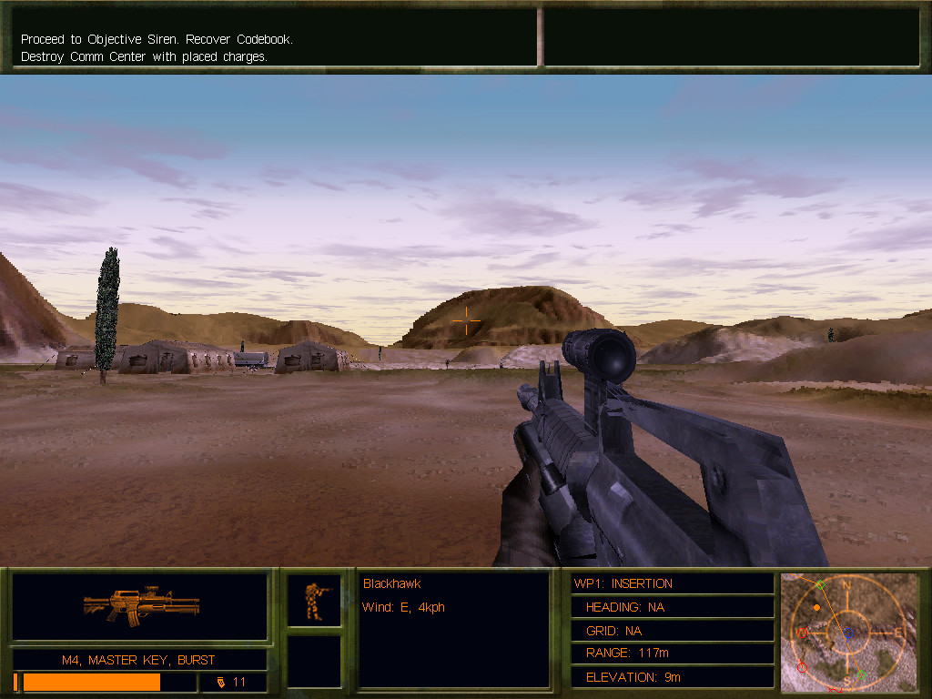 Delta Force 2 (Windows) screenshot: Heading into enemy camp