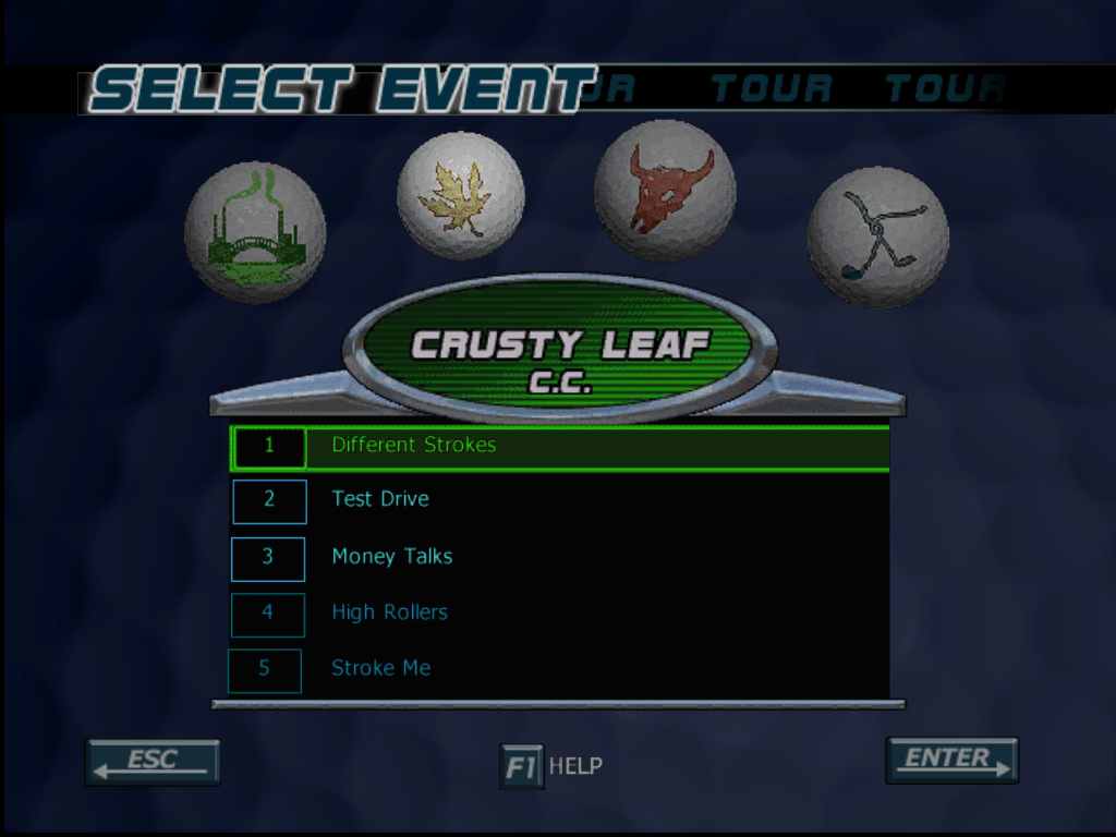 Outlaw Golf (Windows) screenshot: Tour events selection