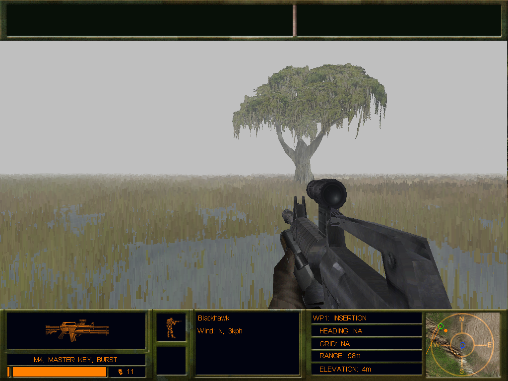 Delta Force 2 (Windows) screenshot: Swamp area covered by the fog