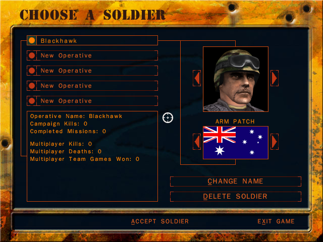 Delta Force 2 (Windows) screenshot: Choose a soldier