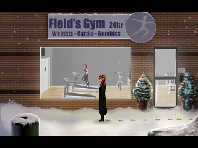 The Blackwell Epiphany (Windows) screenshot: Either Rosa needs a workout or a clue led to this place
