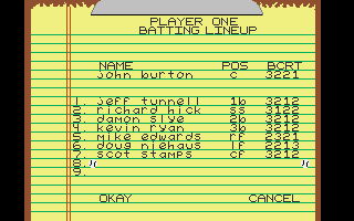 Championship Baseball (Amiga) screenshot: Setting up your team