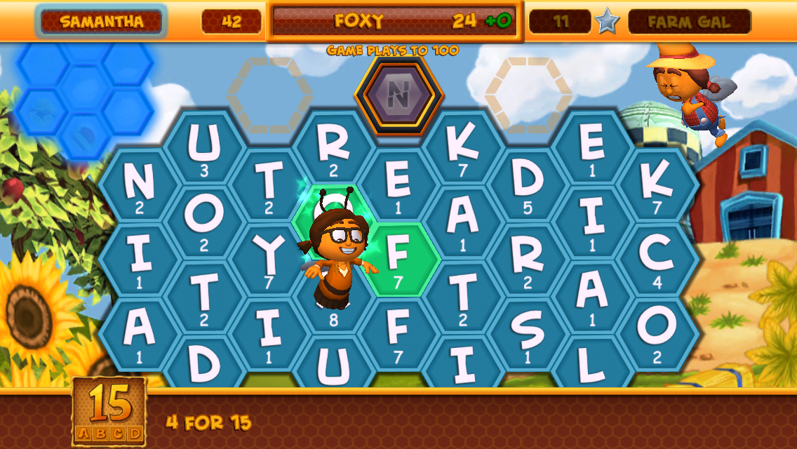 Beejumbled (iPhone) screenshot: Playing a word on the board