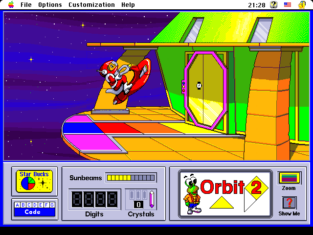 Treasure Galaxy! (Macintosh) screenshot: Arriving at another building with challenges