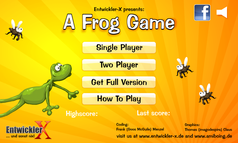 A Frog Game (Android) screenshot: Main menu