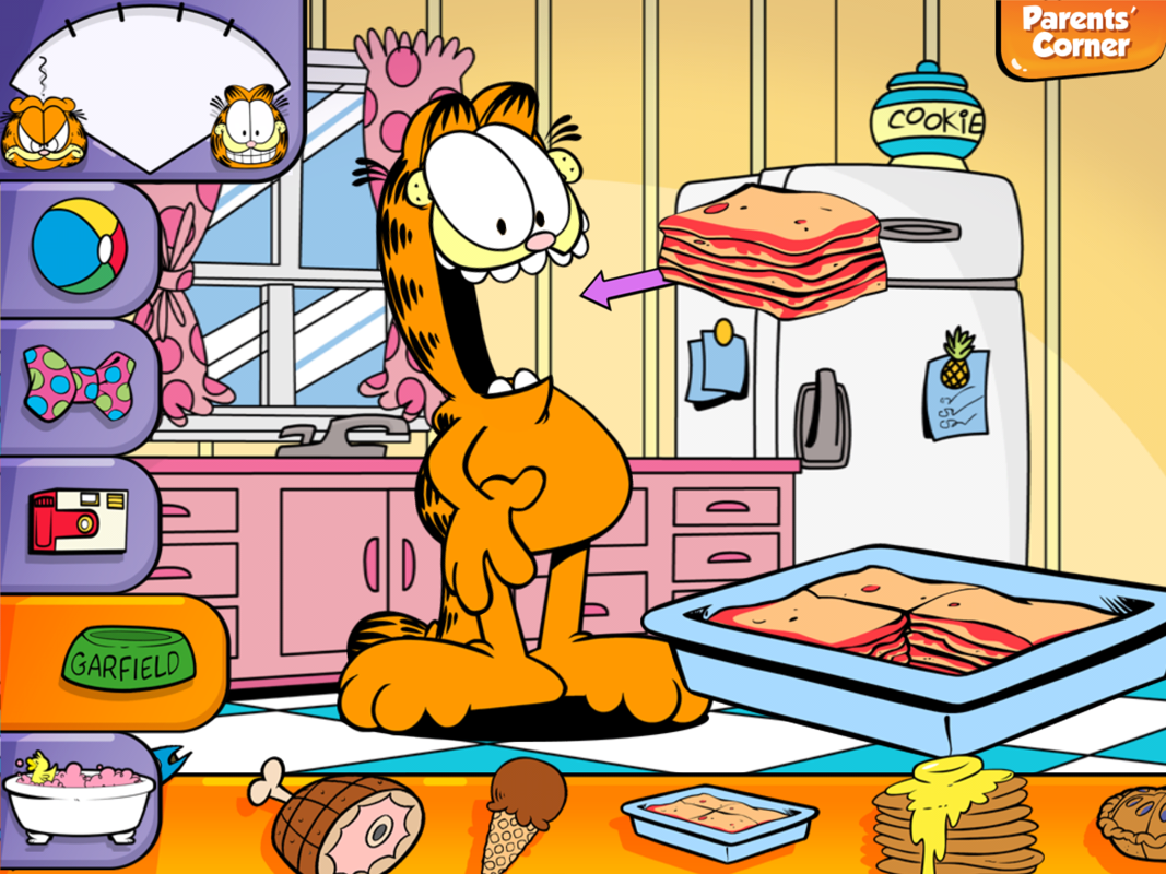 Garfield: Living Large! (iPad) screenshot: Feed him his favorite foods.