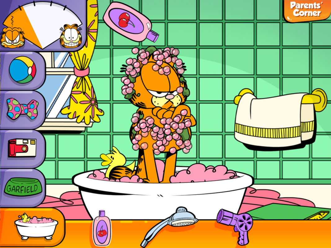 Garfield: Living Large! (iPad) screenshot: Wash him so his fur is bright and shiny.