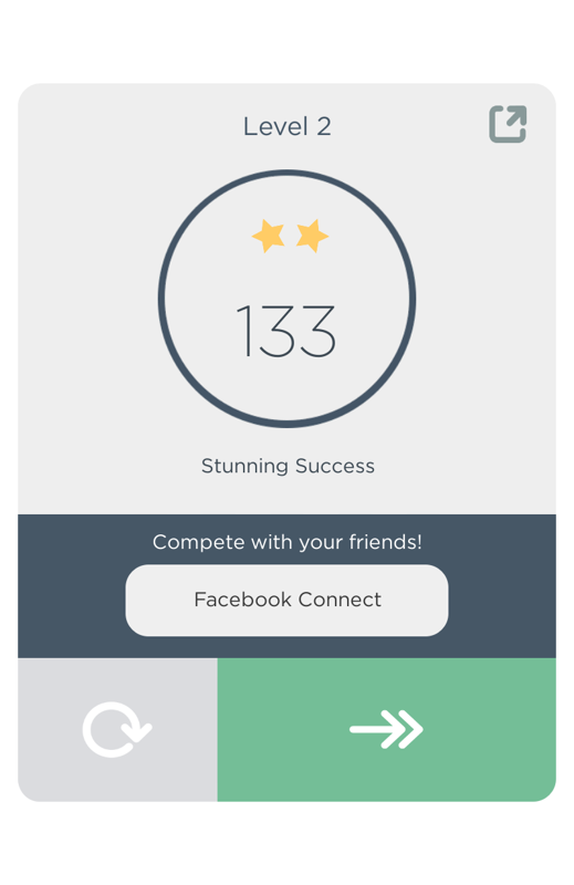 TwoDots (Android) screenshot: After completing a level your performance is rated, inevitably described in terms such as "stunning success"