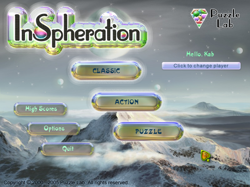 InSpheration (Windows) screenshot: Main menu