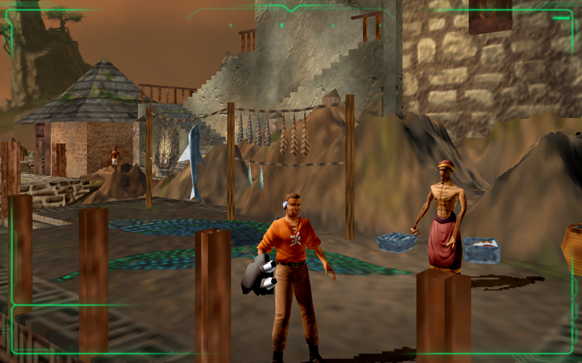 Outcast 1.1 (Windows) screenshot: Cyana is Okasankaar's city and the most European-looking place in the game. Visiting a market