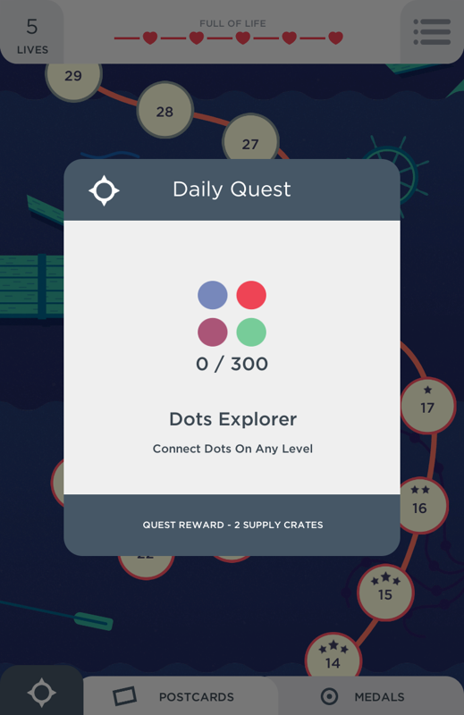 TwoDots (Android) screenshot: My "daily quest", which will reward me with supply crates when completed