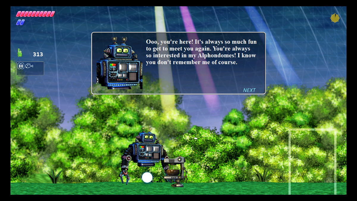 The Desolate Hope (Windows) screenshot: Alphus's avatar in his simulation, also in the Spring Dome