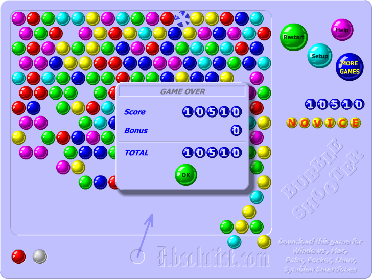 Bubble Shooter (Browser) screenshot: Game over