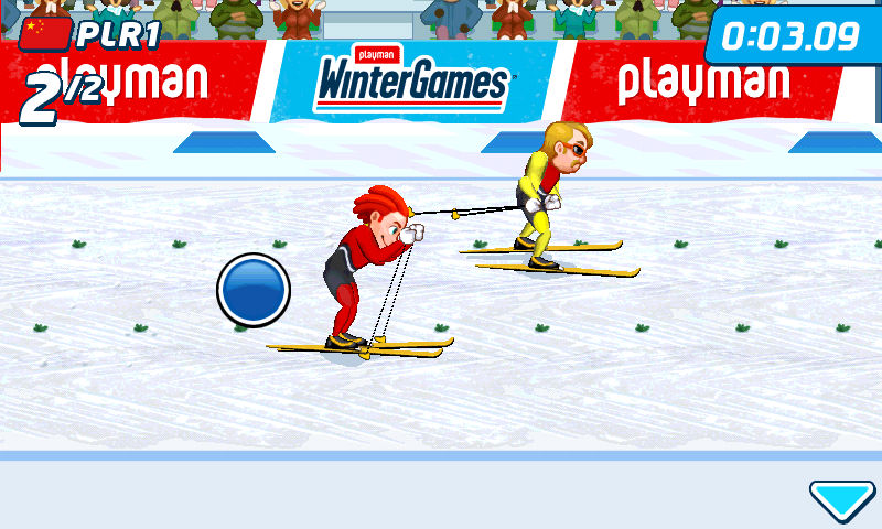Vancouver 2010: Official Mobile Game of the Olympic Winter Games (Android) screenshot: Skiing in progress (Playman Winter Games)