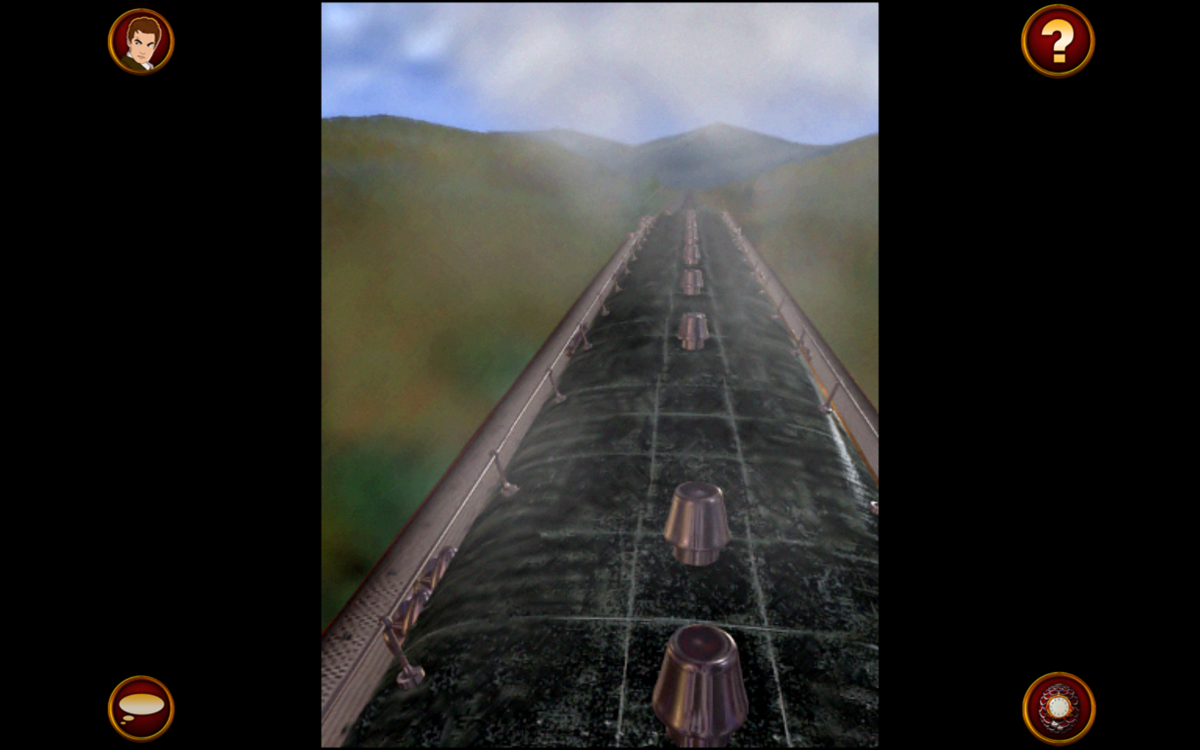 The Last Express: Gold Edition (Windows) screenshot: On the roof of the train, graphics are static (and still atmospheric)
