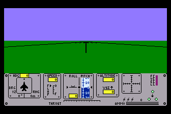 Fighter Pilot (Atari 8-bit) screenshot: Sitting on the Runway