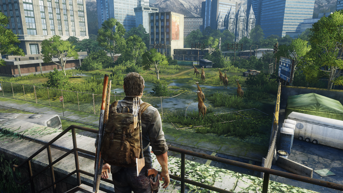 The Last of Us (PlayStation 3) screenshot: Exotic animals roam loose as the nature takes over deserted cities