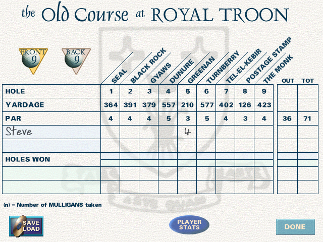 British Open Championship Golf (Windows) screenshot: Ah, +1, not the best result for this demonstration. Think you can do better?