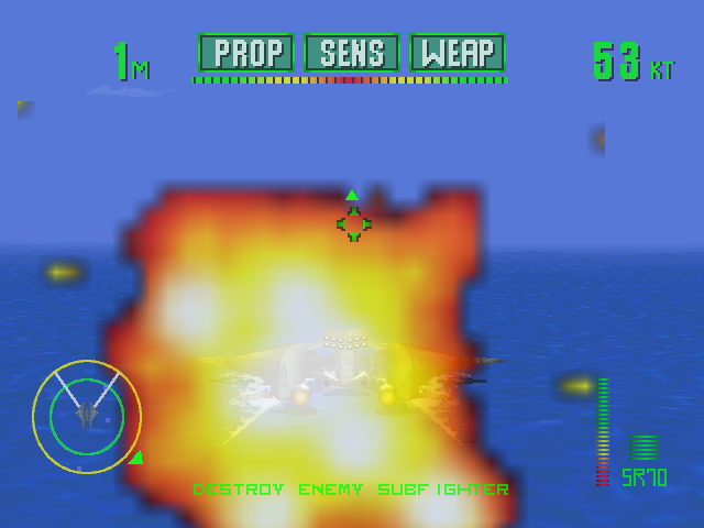Tigershark (Windows) screenshot: Whoof! They hit me with a missile.