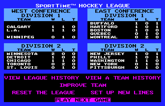 Superstar Ice Hockey (Apple IIgs) screenshot: League standings