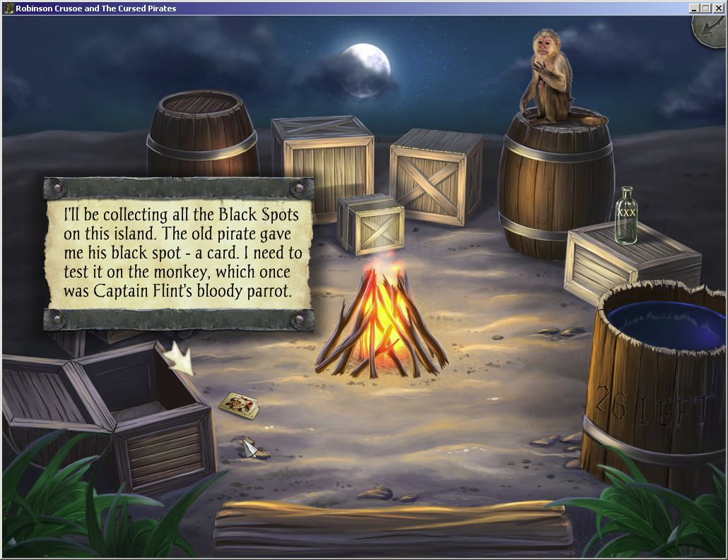 Robinson Crusoe and the Cursed Pirates (Windows) screenshot: All Black Spots must be tested. For the first spot the game guides the player through the necessary steps