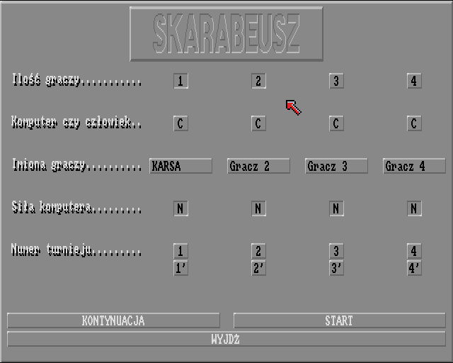 Skarabeusz (Amiga) screenshot: Main menu