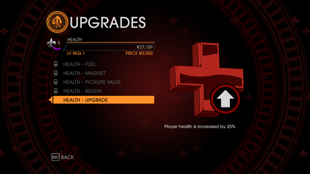 Saints Row: Gat Out of Hell (Windows) screenshot: ...which are then reinvested into upgrades like more health
