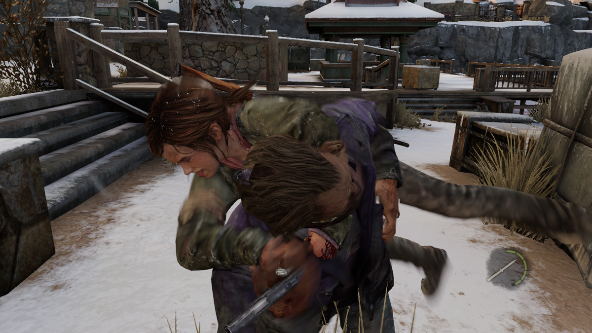 The Last of Us (PlayStation 3) screenshot: Ellie attempting a stealth kill