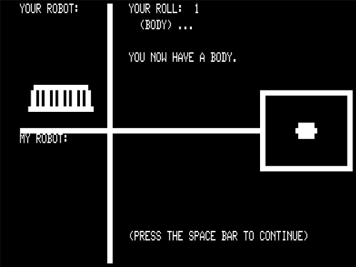 Robot Builder (TRS-80) screenshot: First Body Piece Placed