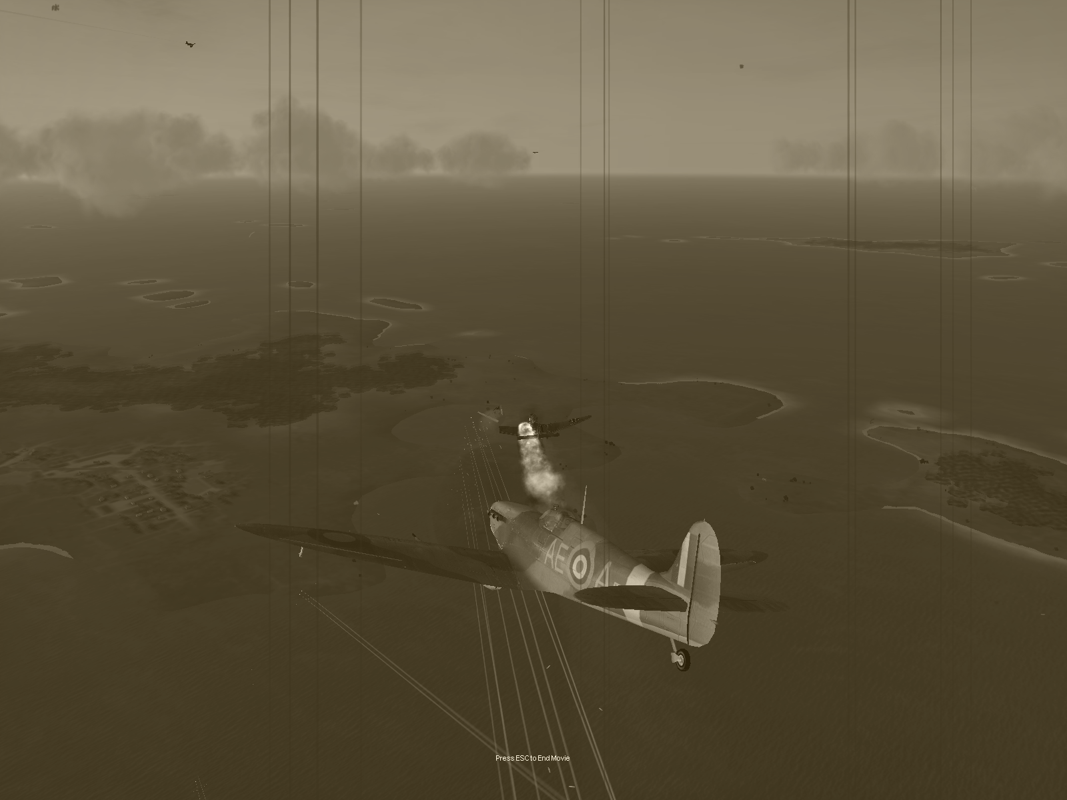 Forgotten Battles: Aces Campaigns (Windows) screenshot: Each campaign has a short sepia-colored movie sequence at the start, in this case showing a Spitfires intercepting a Ju-87 bomber attack.