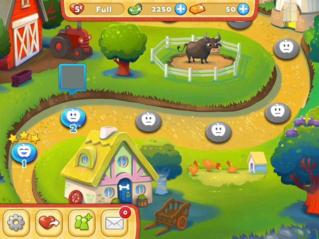 Farm Heroes Saga (iPad) screenshot: The map (pictures and names blurred for privacy)