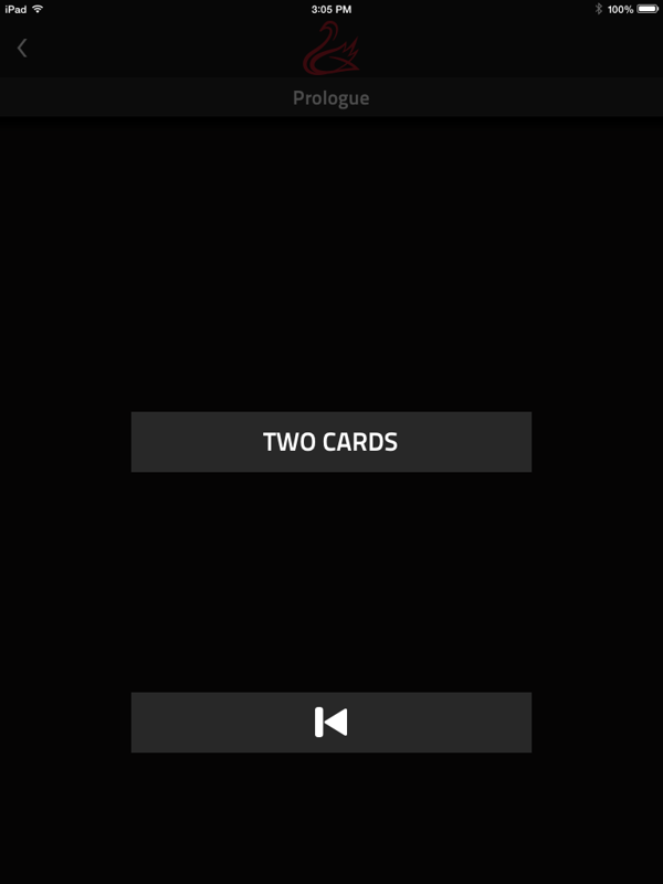 Codename Cygnus (iPad) screenshot: I need to say or tap 'Two cards'