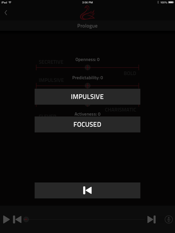 Codename Cygnus (iPad) screenshot: Am I impulsive or focused?