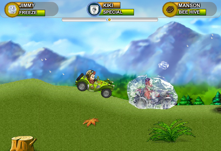 Monkey Kart (Browser) screenshot: Level 1: freeze power-up