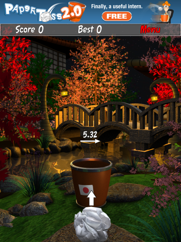 Paper Toss: World Tour (iPad) screenshot: Tossing in Japan