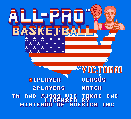 All-Pro Basketball (NES) screenshot: Title Screen