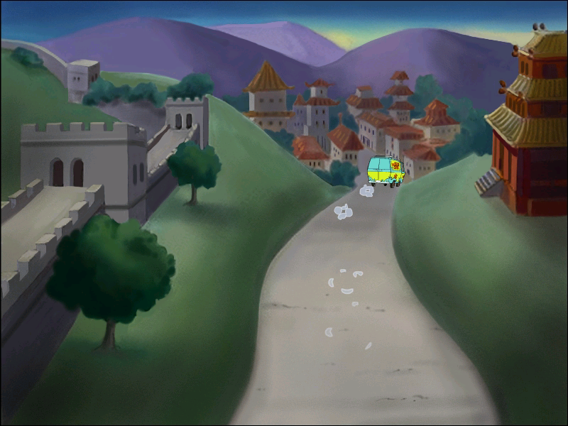 Scooby-Doo!: Case File N°2 - The Scary Stone Dragon (Windows) screenshot: Mystery machine in the road