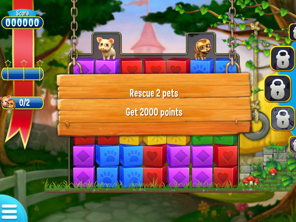 Pet Rescue Saga (iPad) screenshot: The goal of level 1