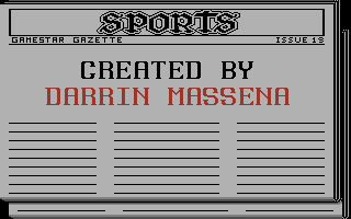 Championship Baseball (Commodore 64) screenshot: The credits scroll by on this screen