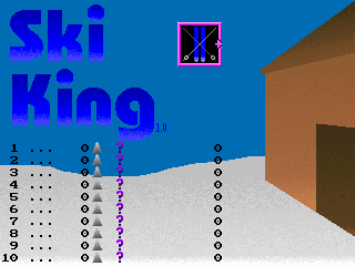Ski King (DOS) screenshot: Title screen with high score table