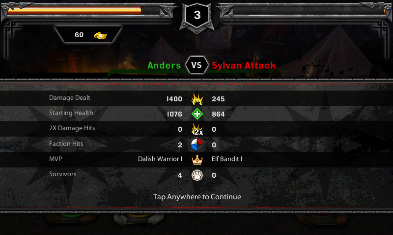 Heroes of Dragon Age (Android) screenshot: Battle results