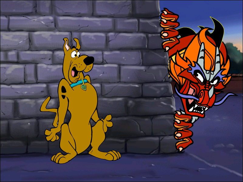 Scooby-Doo!: Case File N°2 - The Scary Stone Dragon (Windows) screenshot: Dragon frightened Scooby