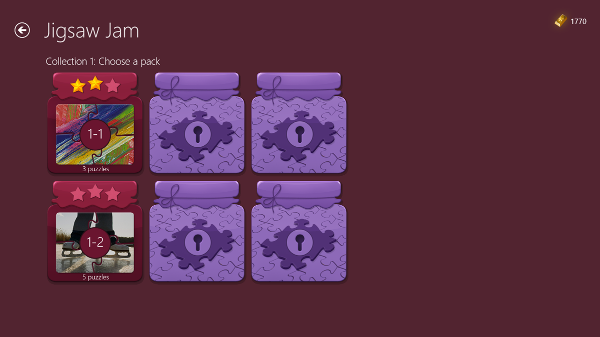 Microsoft Jigsaw (Windows Apps) screenshot: Stars has to be earned to unlock new jigsaw jams